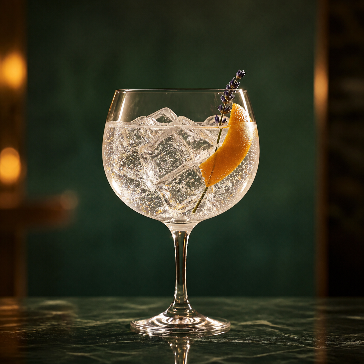 Biggar Original Gin served with Fever-Tree Indian Tonic Water, garnished with Orange peel and Lavender sprig