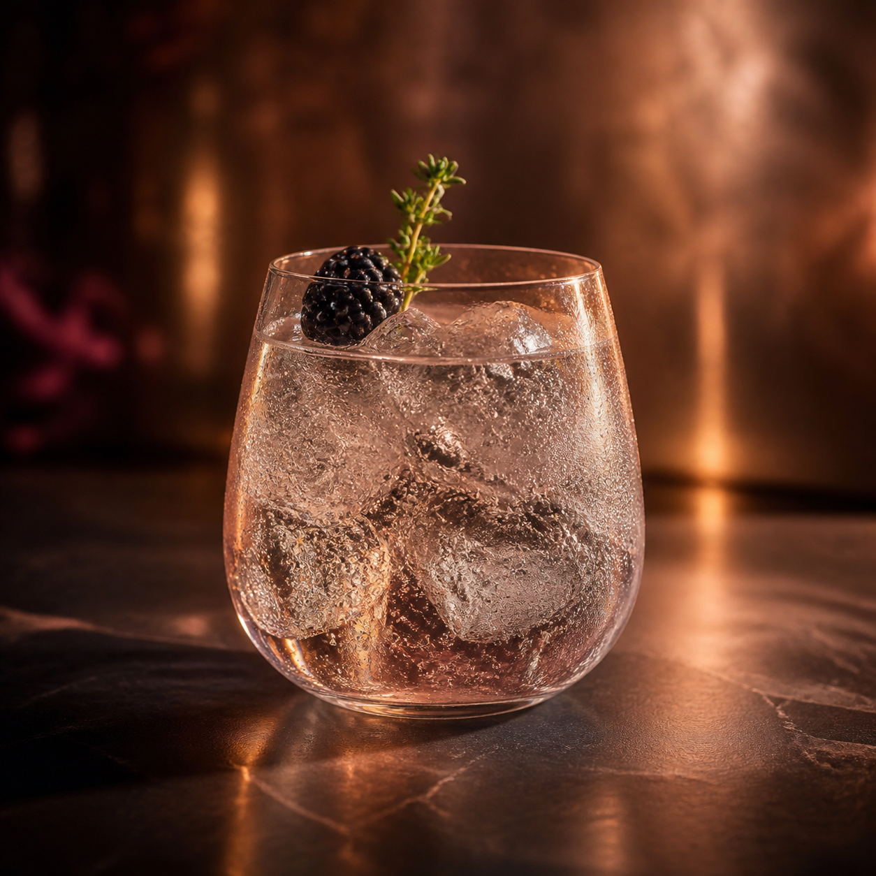 Crossbill Seasonal Gin Autumn 2025 servi avec Fever-Tree Indian Tonic Water, agrémenté de Blackberry et Thyme sprig