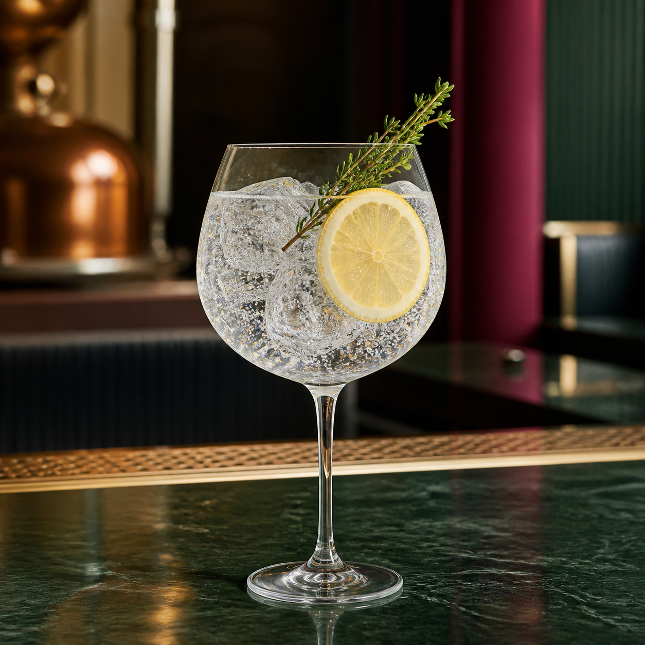 Height of Arrows Funk served with Fever-Tree Mediterranean Tonic Water, garnished with Lemon wheel and Thyme sprig
