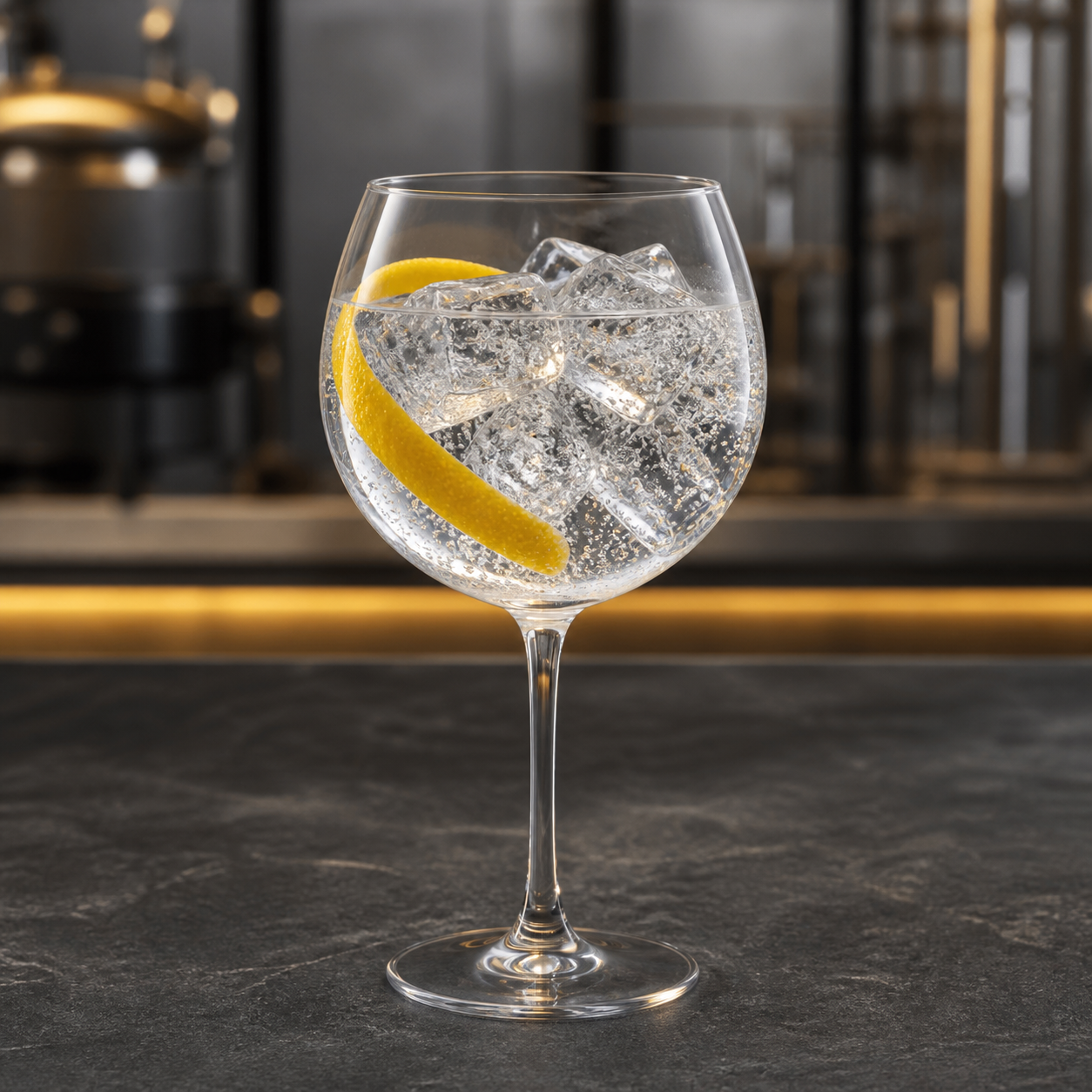 Height of Arrows Bright served with Fever-Tree Indian Tonic Water, garnished with Lemon peel twist